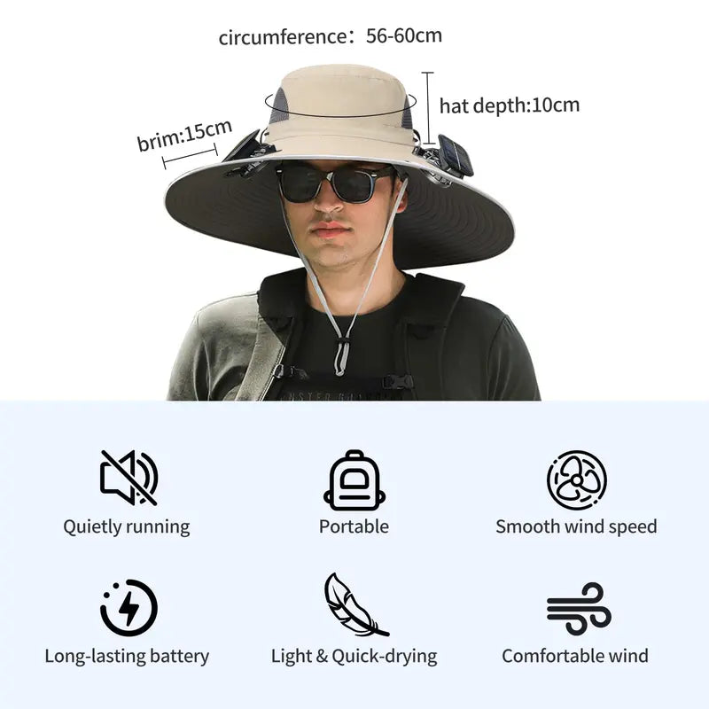 BlaQool® Wide Brim Solar Fan Fishing Hat