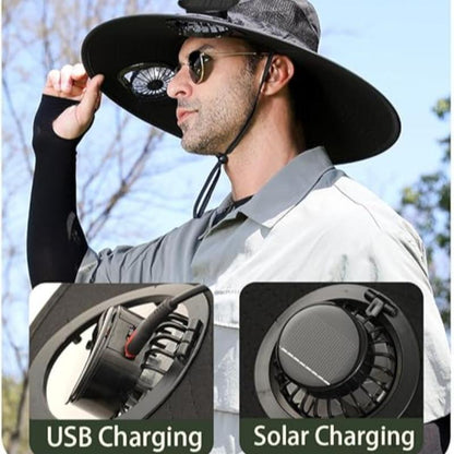 BlaQool® Wide Brim Solar Fan Fishing Hat
